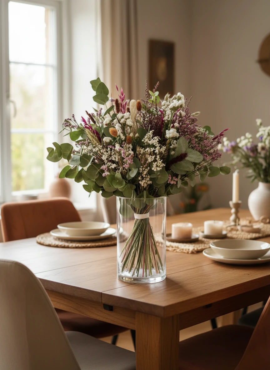 Jarrón de flores preservadas para el comedor