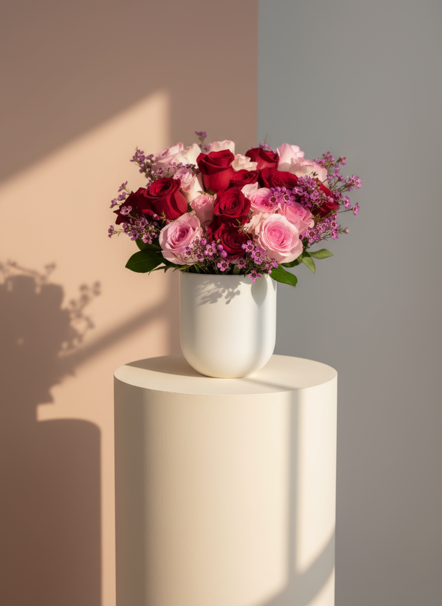 Ramo de rosas mixtas rojas y rosas