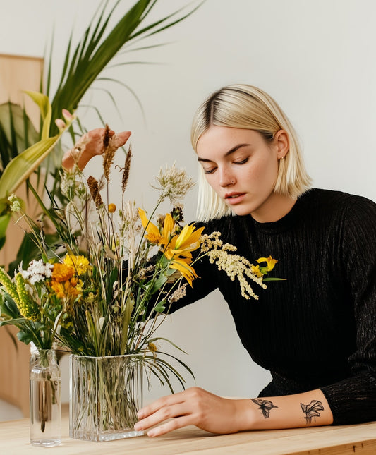 Mujer cuidando flores