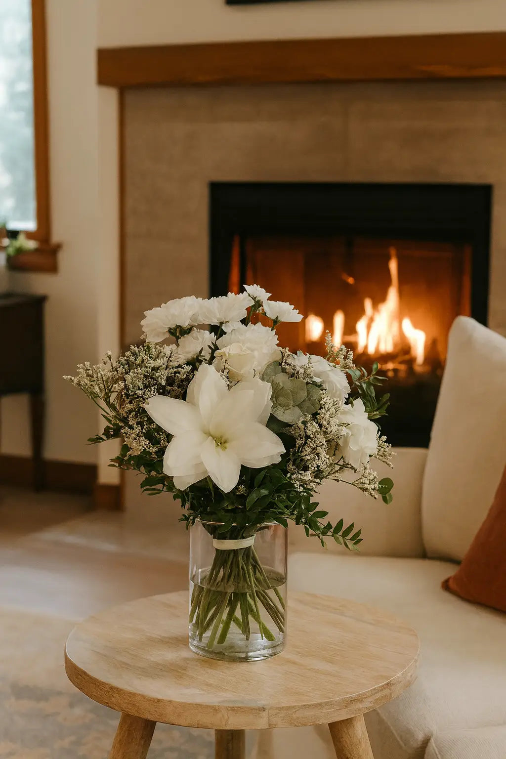 Ramo de flores blancas perfecto para recoger un hogar con flores recién cortadas.