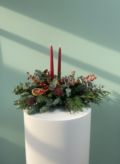 Centro navideno verde t rojo con velas