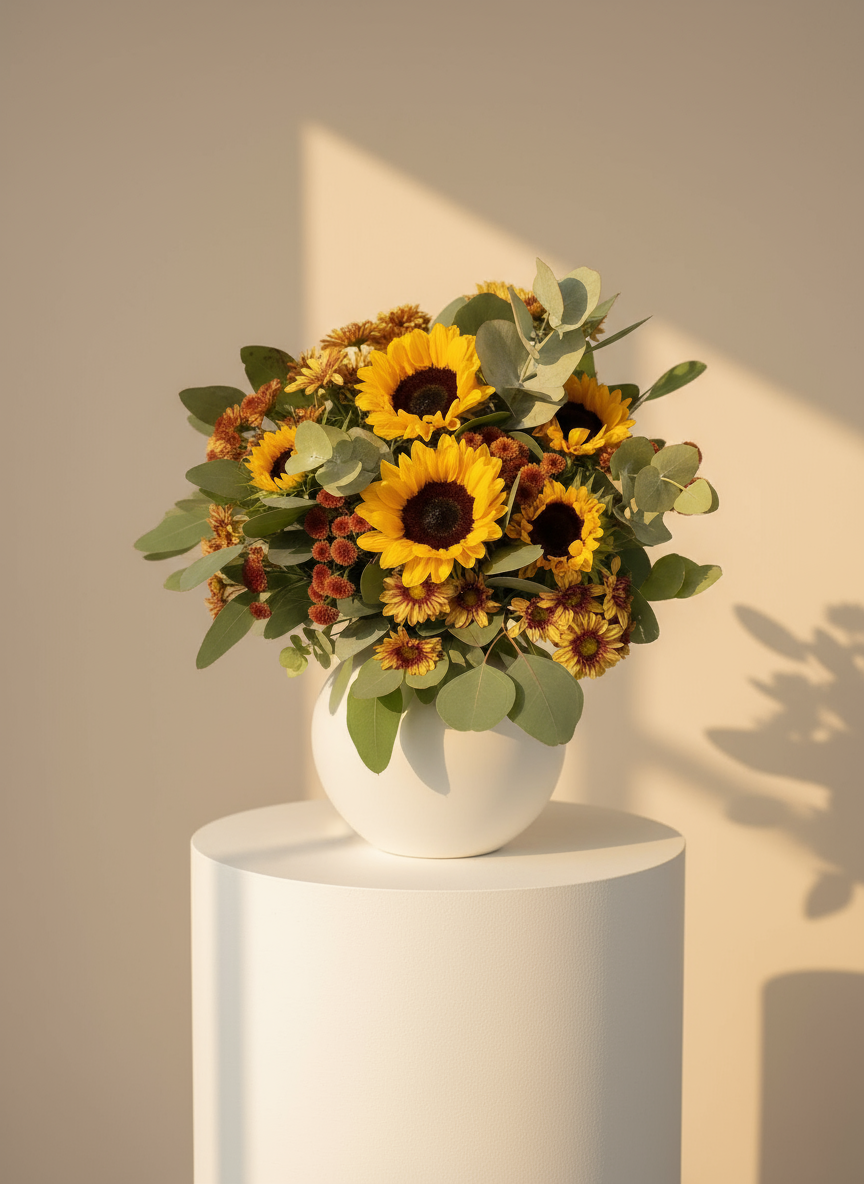 Precioso ramo de girasoles amarillos decoración minimalista