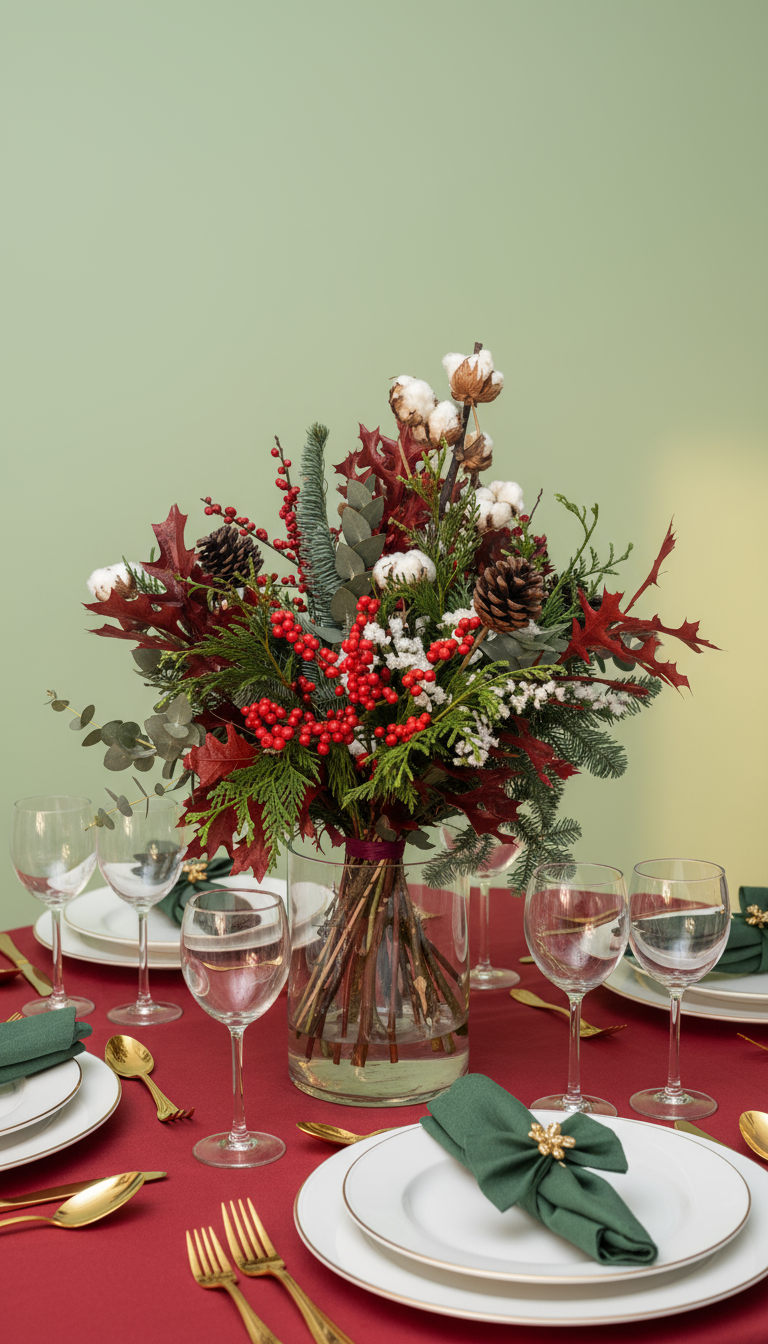 Ramo navideño ideal para decorar una mesa de navidad o cualquier espacio.