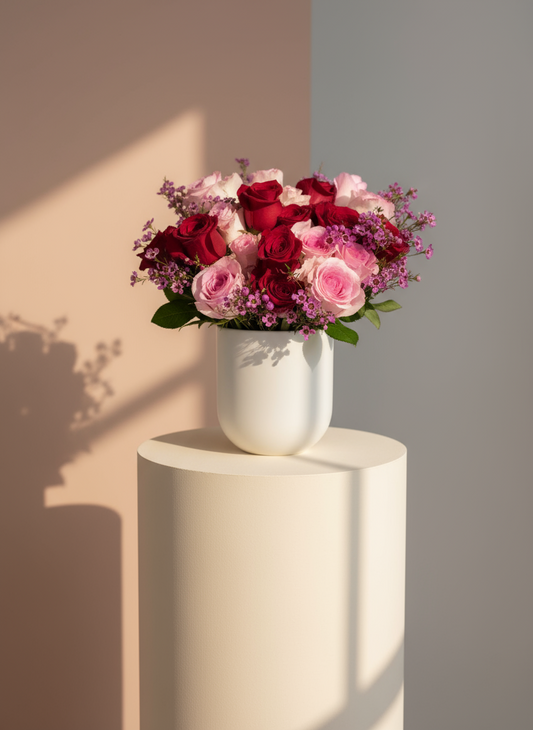 Ramo de rosas mixtas rojas y rosas