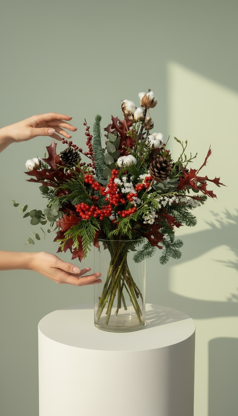 Precioso ramo navideño en color rojo y verde, diseños exclusivos para navidad