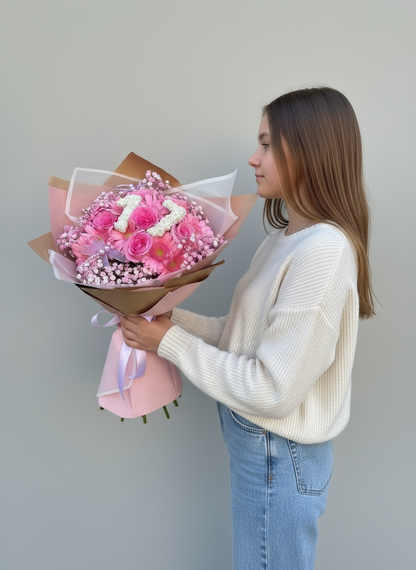 Ramo Feliz cumpleaños para niñas adolescentes con número 17