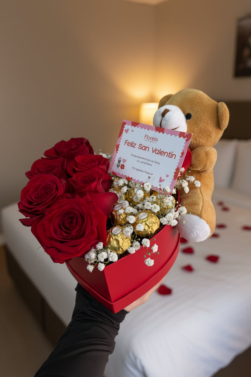 Luxury Box - Corazón de rosas naturales