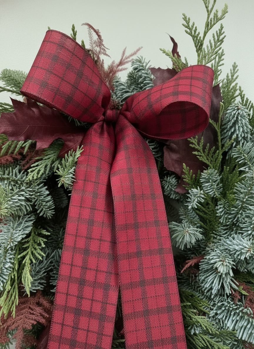 Corona de navidad con lazo rojo navideño ideal para hacer el hogar mas navideño