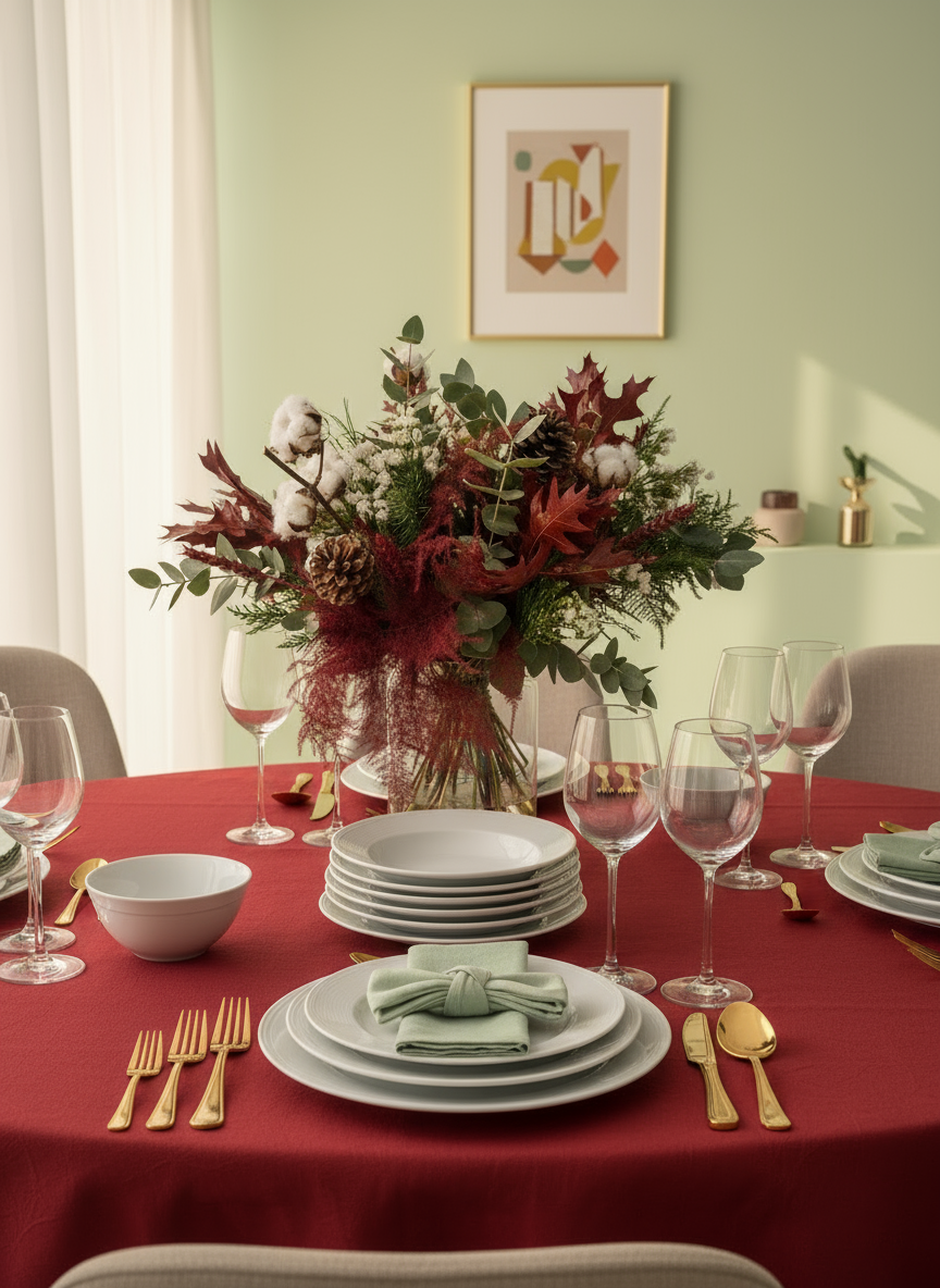 precioso ramo para una cena de navidad en tonos rojo y verde